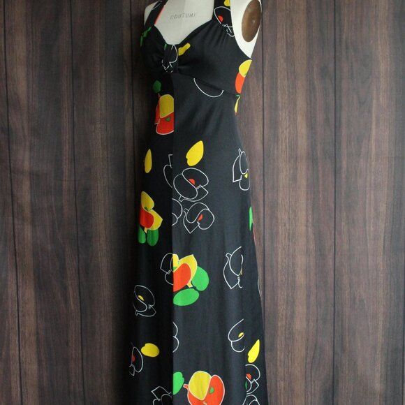 Vintage 1970s 1980s Dress, Joseph Magnin Maxidress, Primary Color Florals Halter - Picture 6 of 10